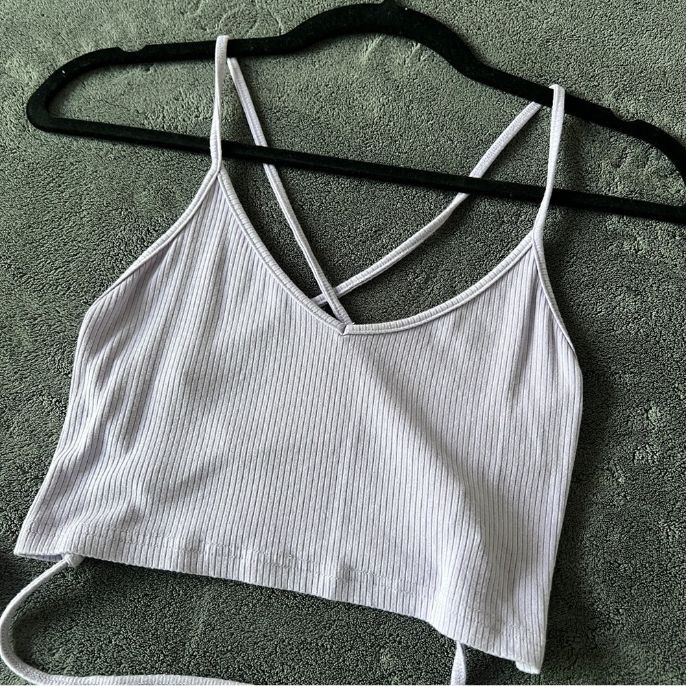 🔥Purple Ribbed Strappy Crop Top